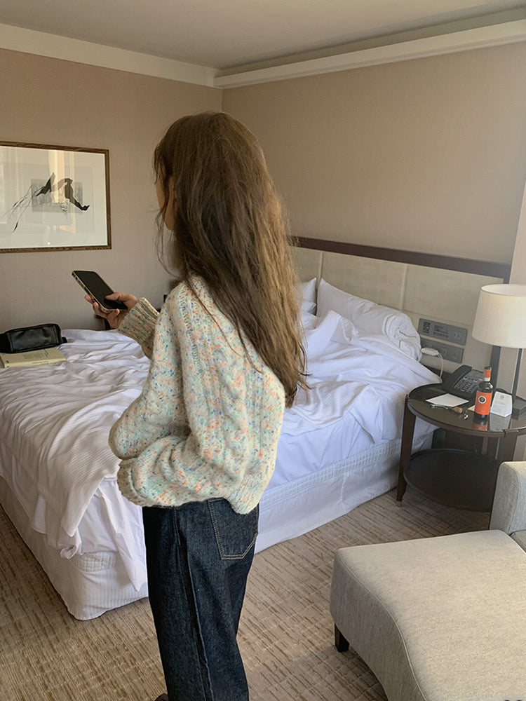 韩系杂色毛衣开衫Multicolour Knit Cardigan