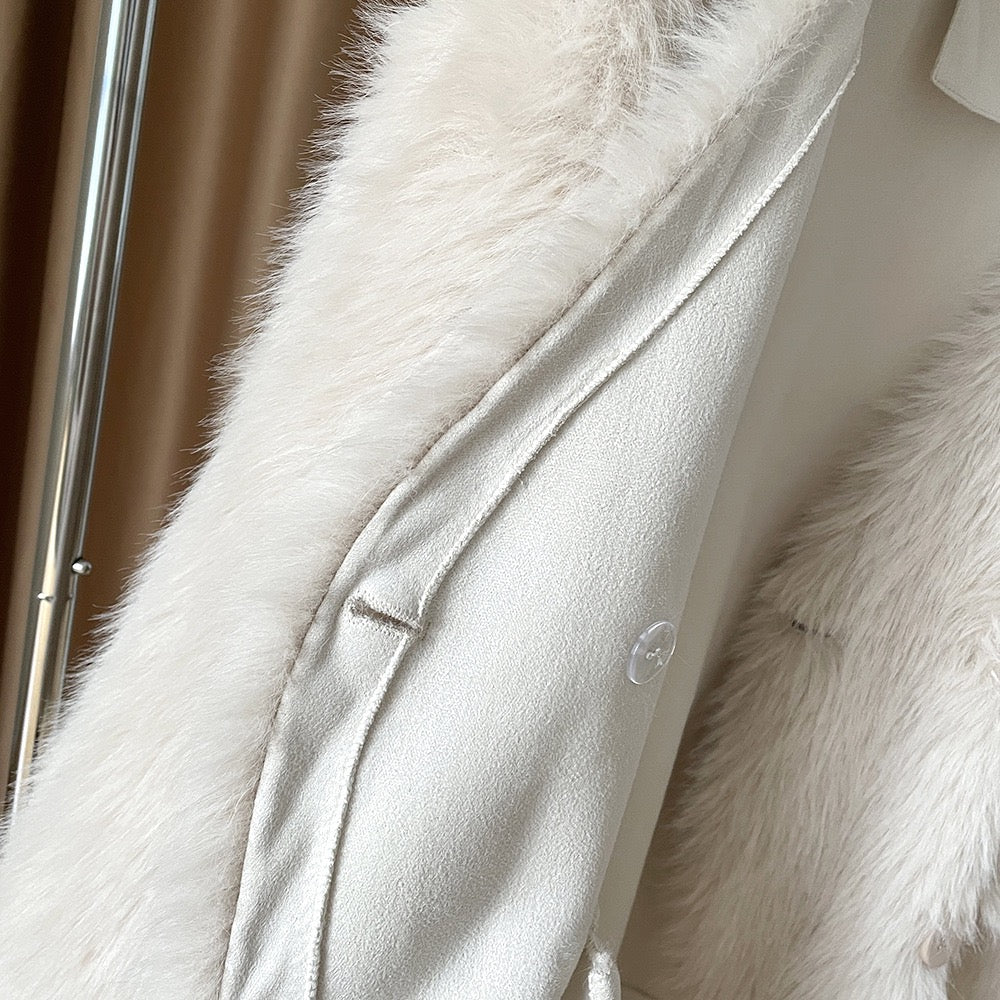 时髦精V领皮草Faux Fur Coat