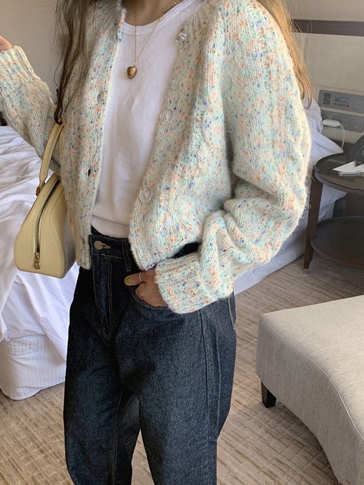 韩系杂色毛衣开衫Multicolour Knit Cardigan
