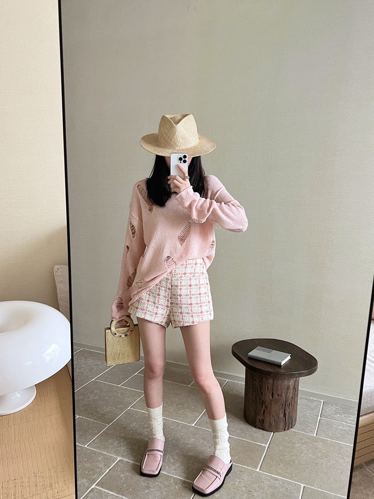 小香羊毛编织短裤Embroidery Tweed Shorts