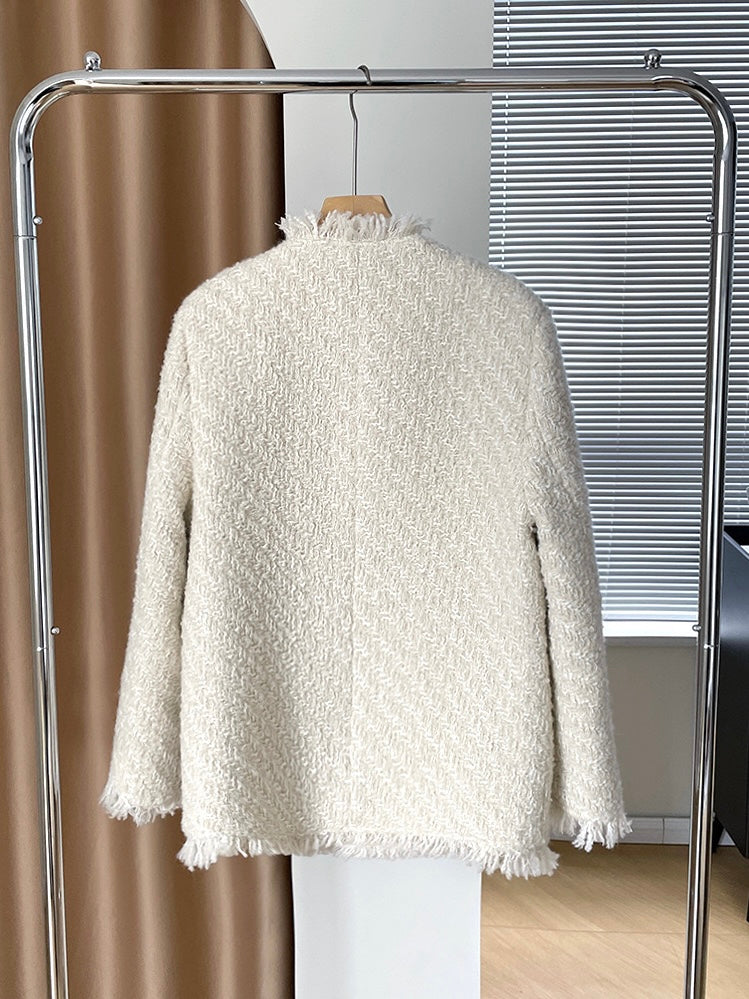 【奶油欧尼】加厚小香外套White Textured Wool Coat