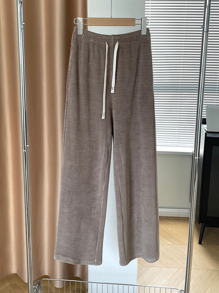 卡其竖条纹加绒裤Khaki Drawstring Fleece Trouser