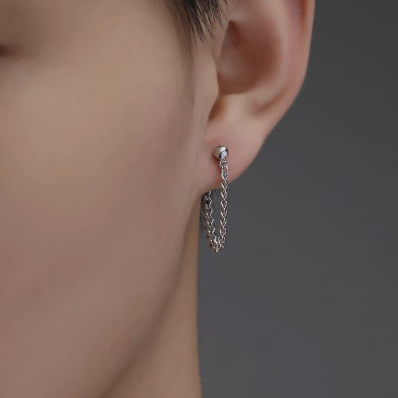 Silver Chain Stud Earrings