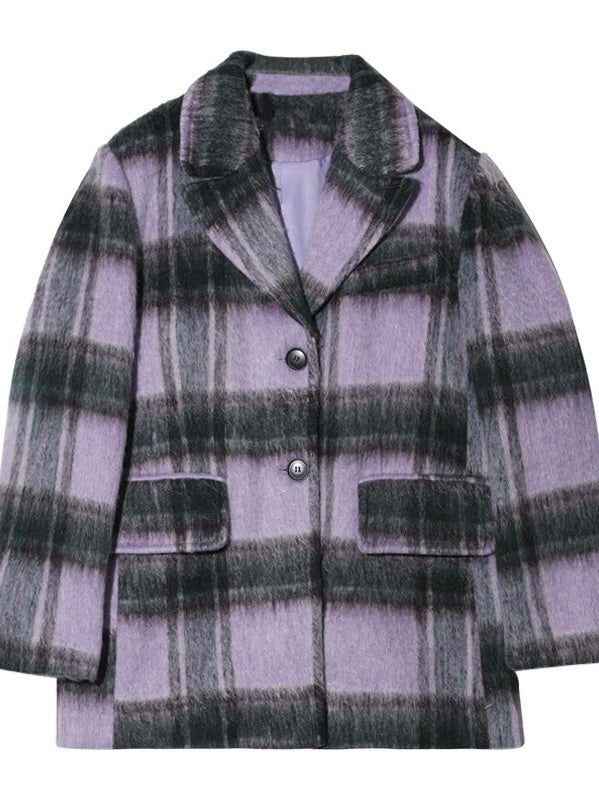 半价清仓/复古紫格毛呢外套Vintage Plaid Wool Coat