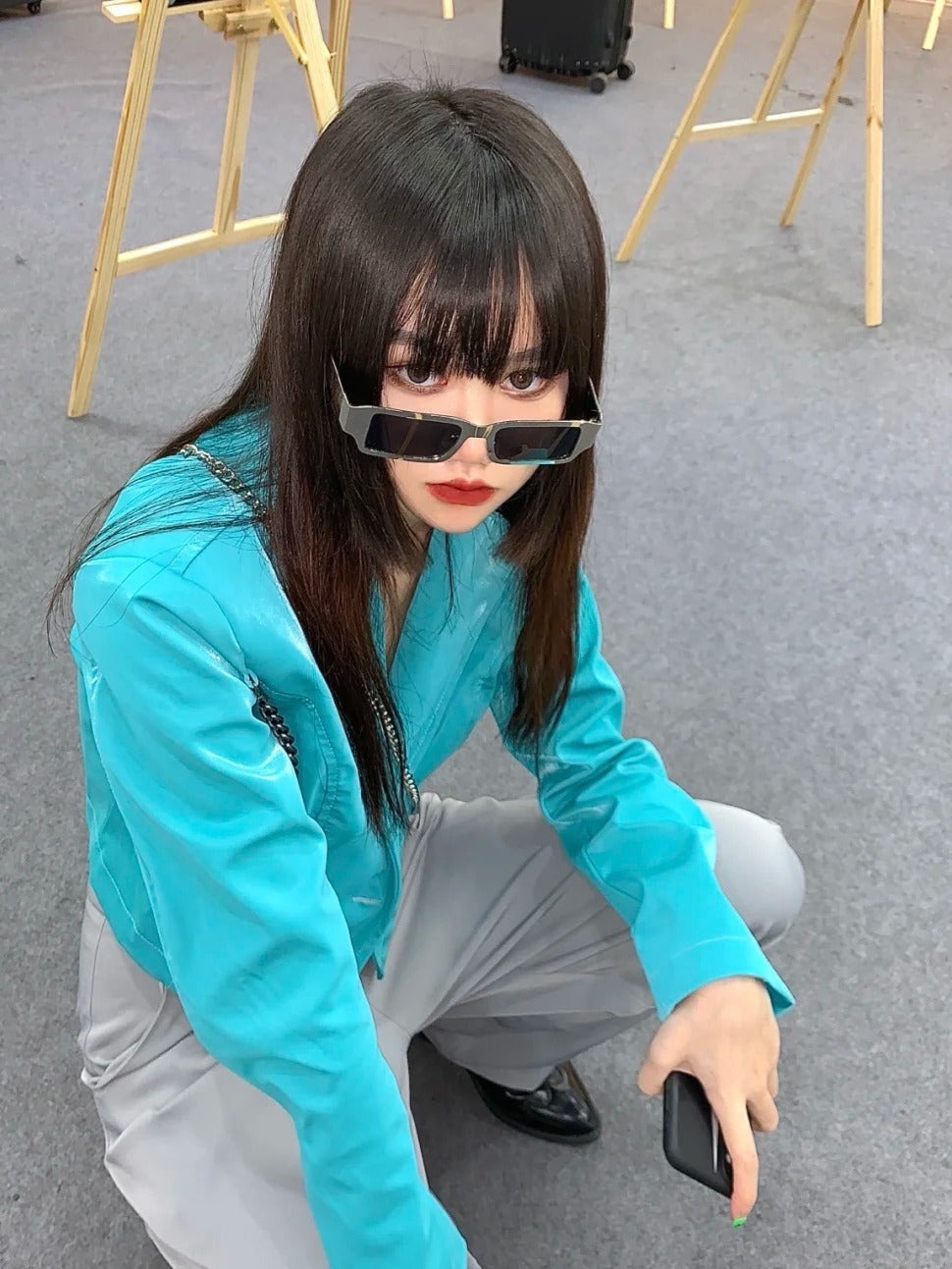 孔雀蓝链条西服Peacock Blue Removable Chain Blazer