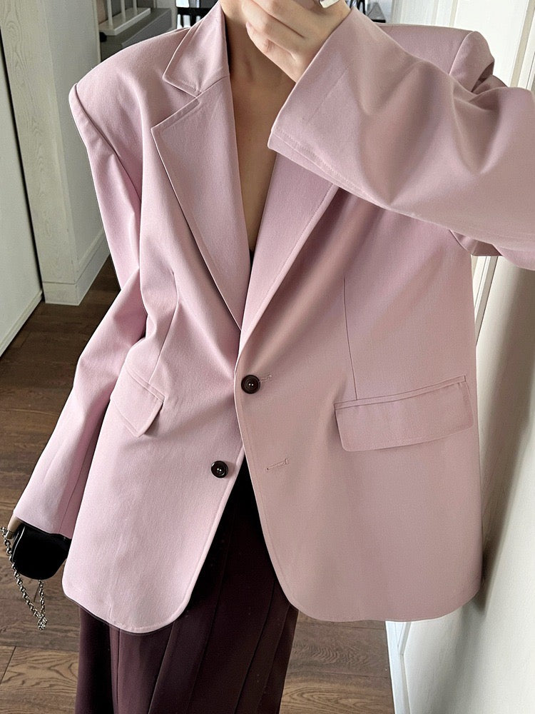 粉紫色廓形西服外套Pastel Pink Single-Breasted Blazer