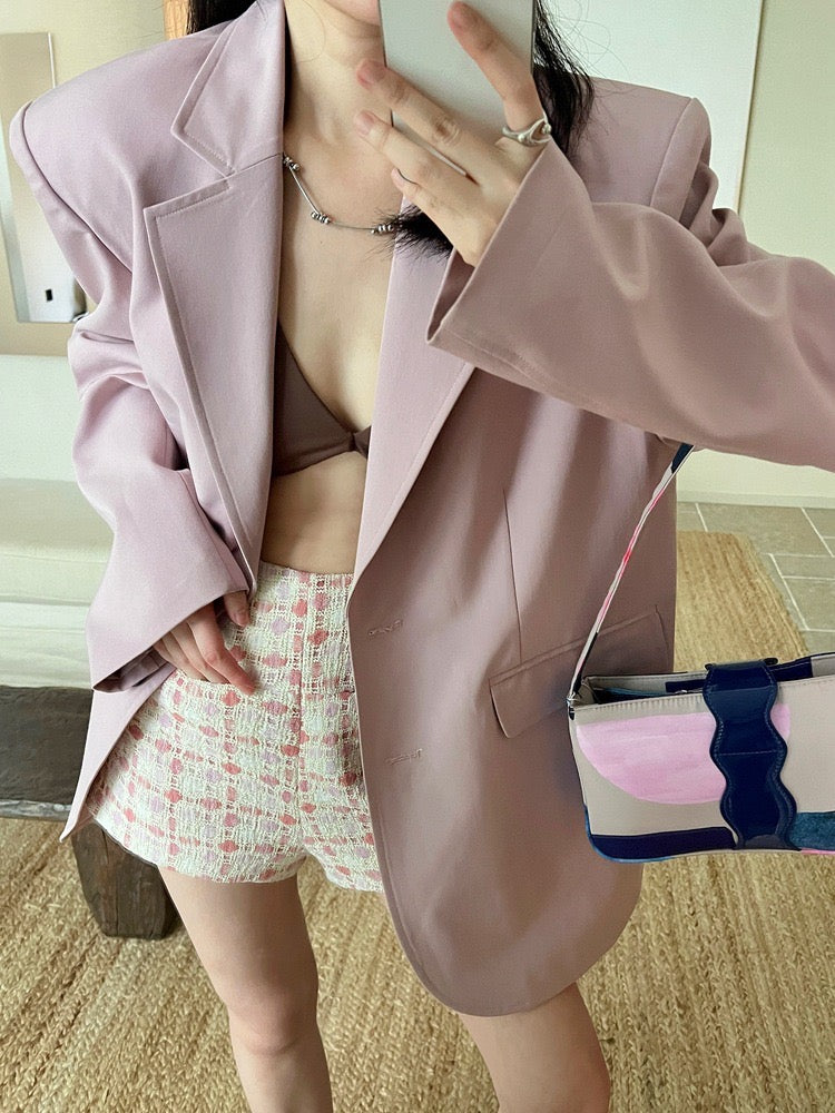粉紫色廓形西服外套Pastel Pink Single-Breasted Blazer