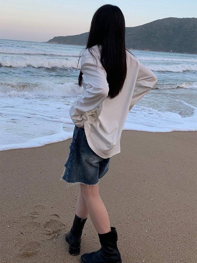 破碎美感牛仔短裤Ripped Denim Shorts