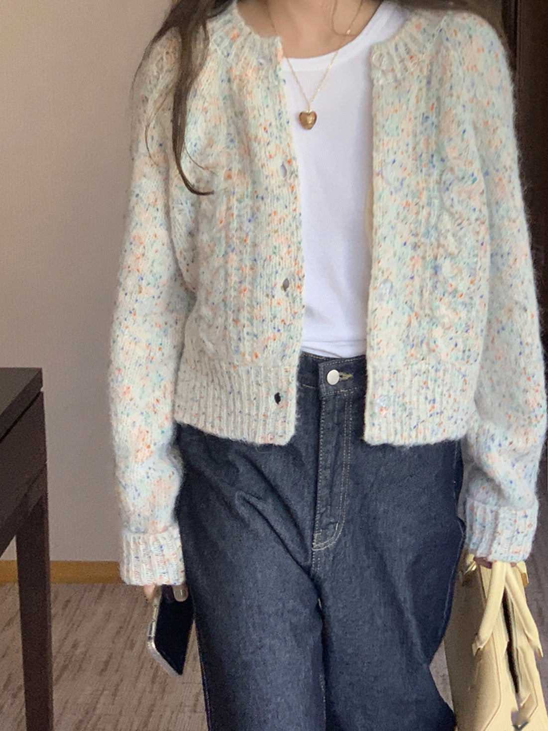 韩系杂色毛衣开衫Multicolour Knit Cardigan