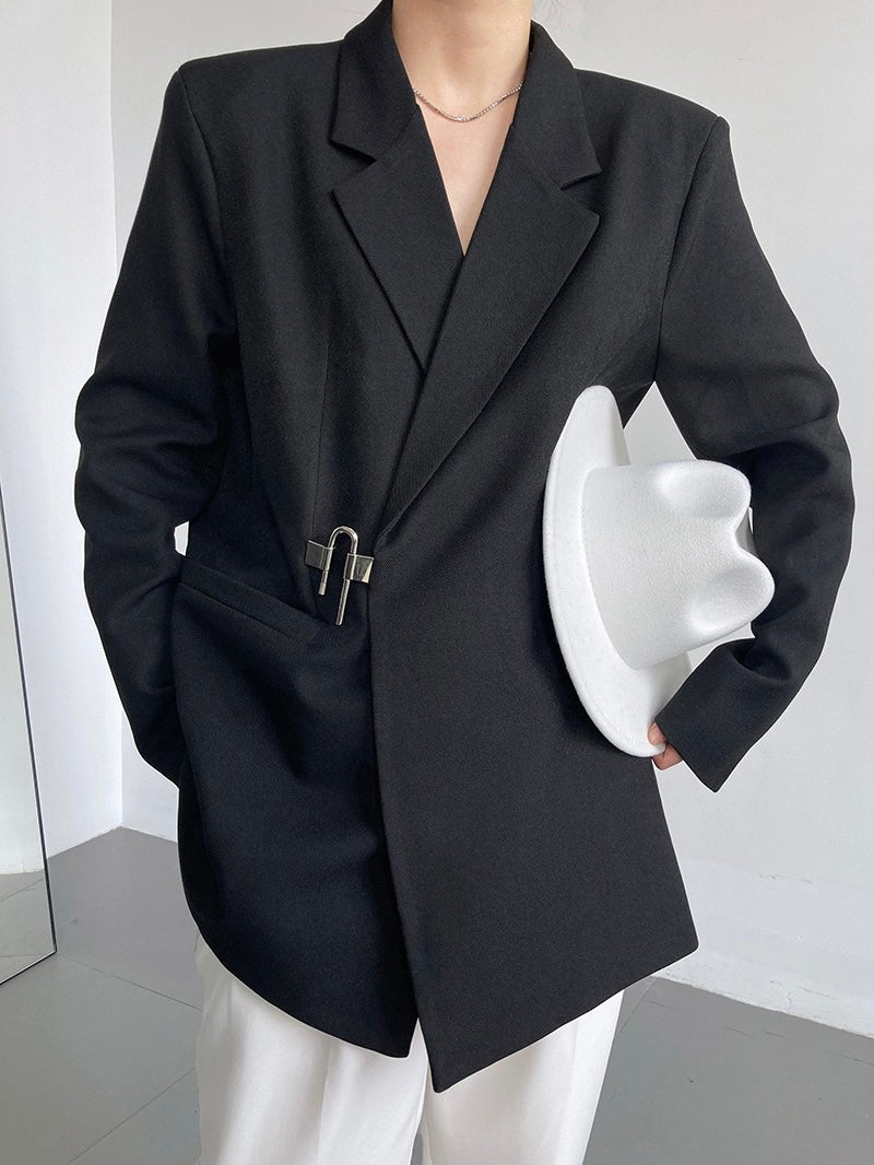 即将售罄/酷飒黑色锁头西服Black Blazer with Padlock