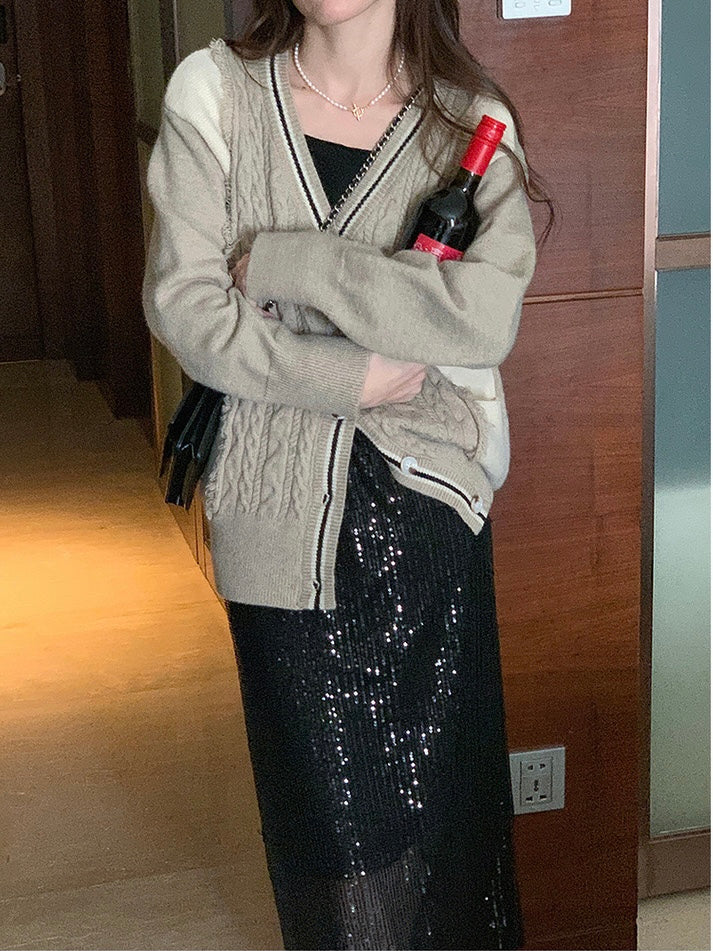 【韩系女主】两色麻花开衫Button Fluffy Cardigan