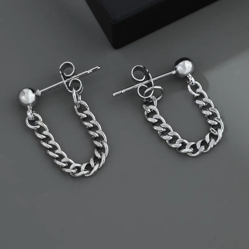 Silver Chain Stud Earrings