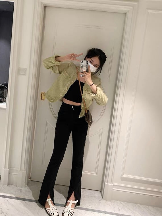 绿色小香半裙套装Textured Tea Green Suit