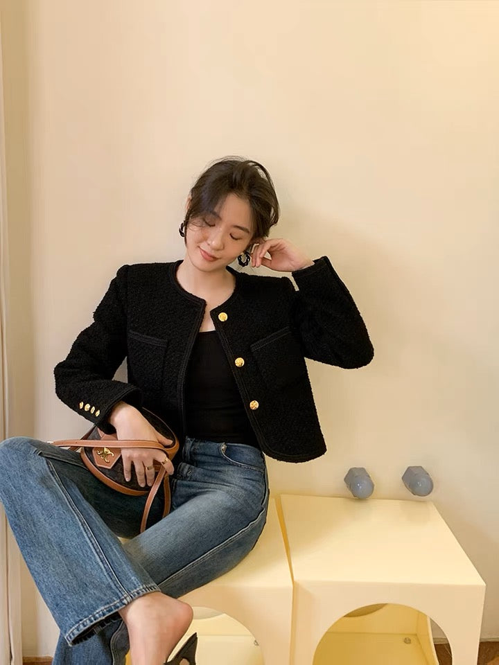 黑色编织小香外套 Black Tweed Jacket