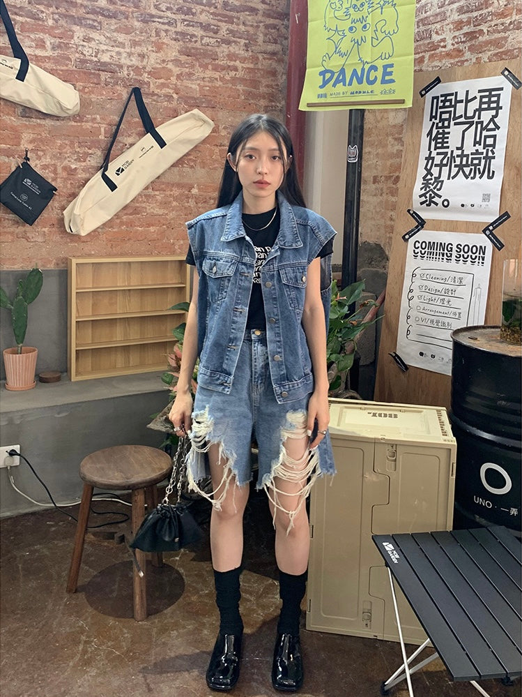 破碎美感牛仔短裤Ripped Denim Shorts
