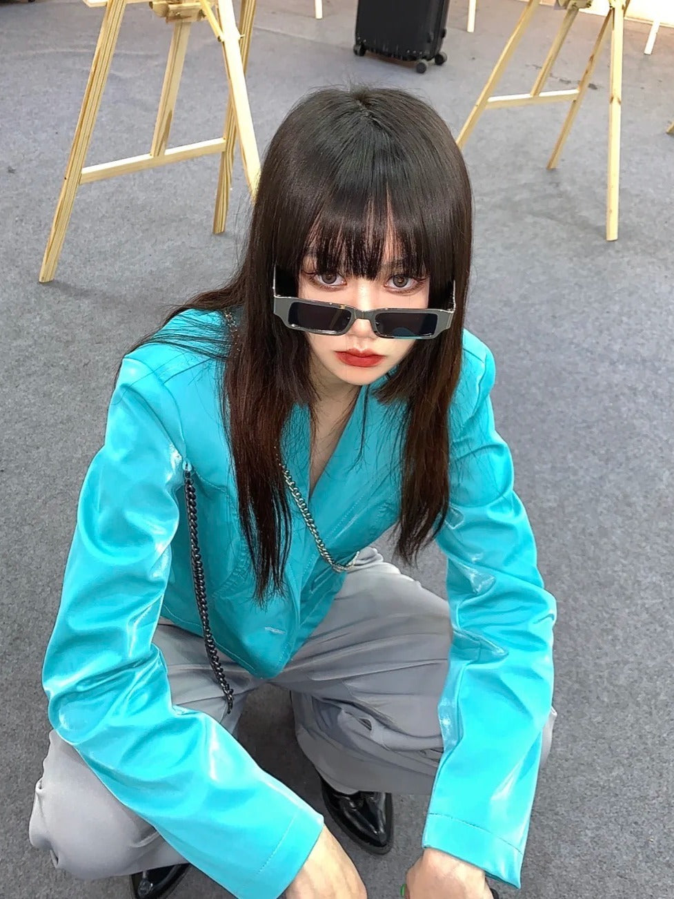 孔雀蓝链条西服Peacock Blue Removable Chain Blazer