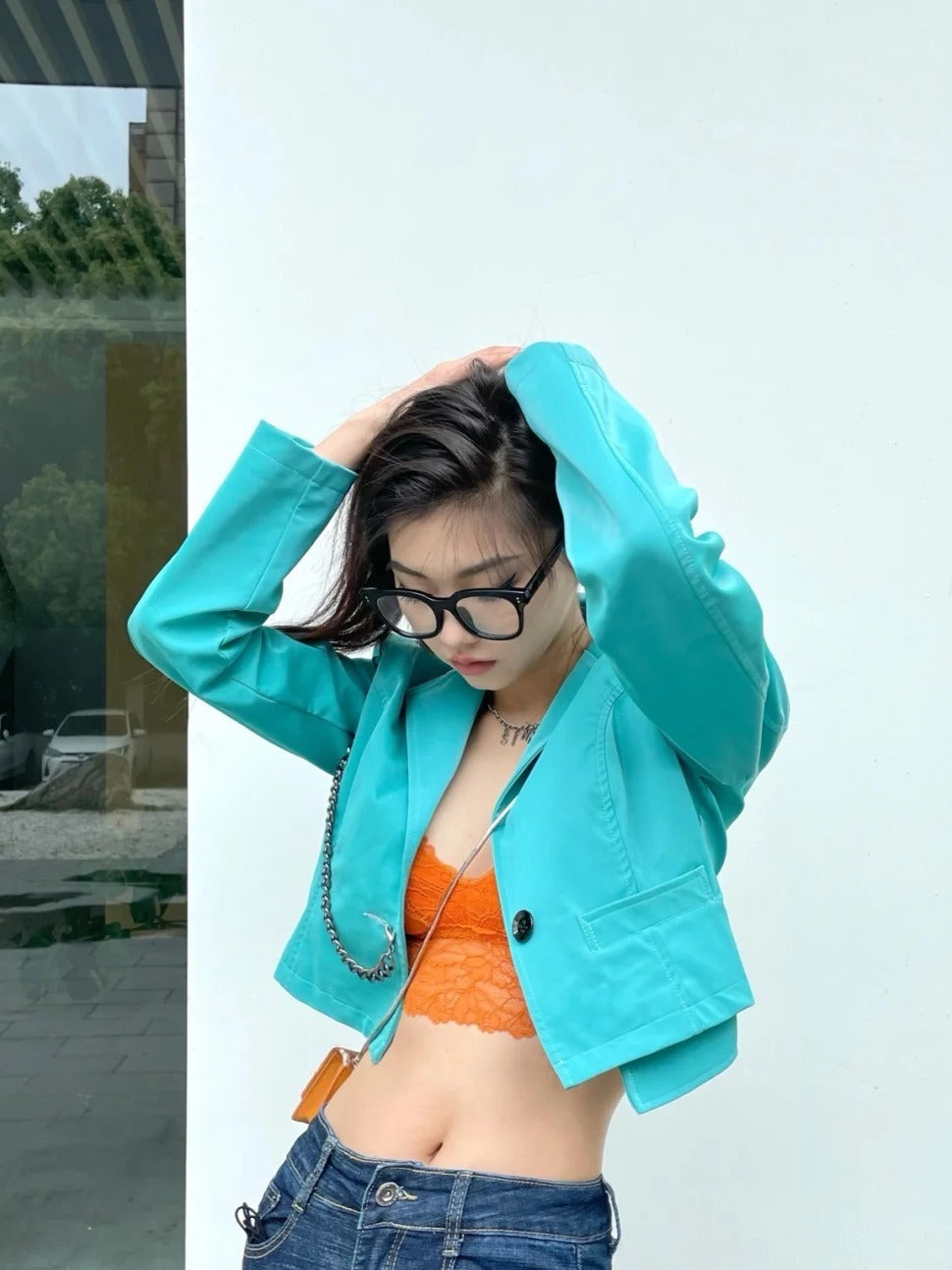 孔雀蓝链条西服Peacock Blue Removable Chain Blazer
