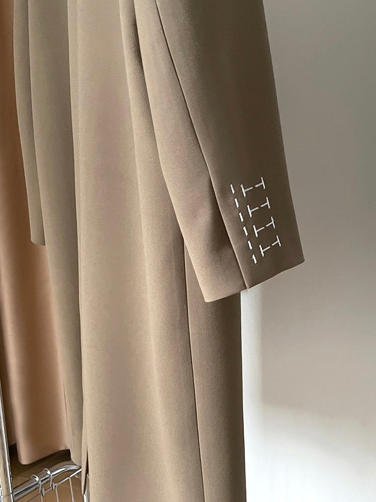 韩版刺绣风衣外套Coffee Longline Blazer Coat