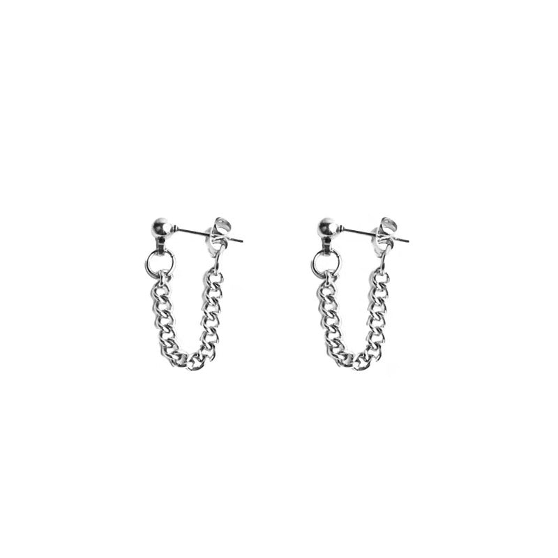 Silver Chain Stud Earrings
