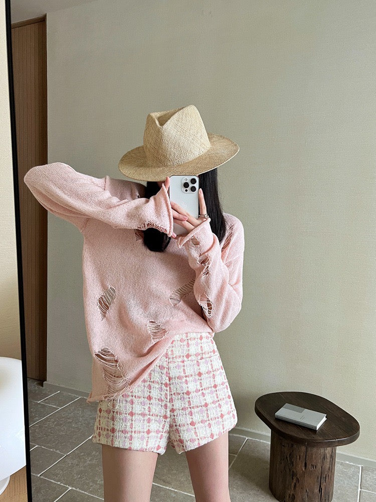 小香羊毛编织短裤Embroidery Tweed Shorts