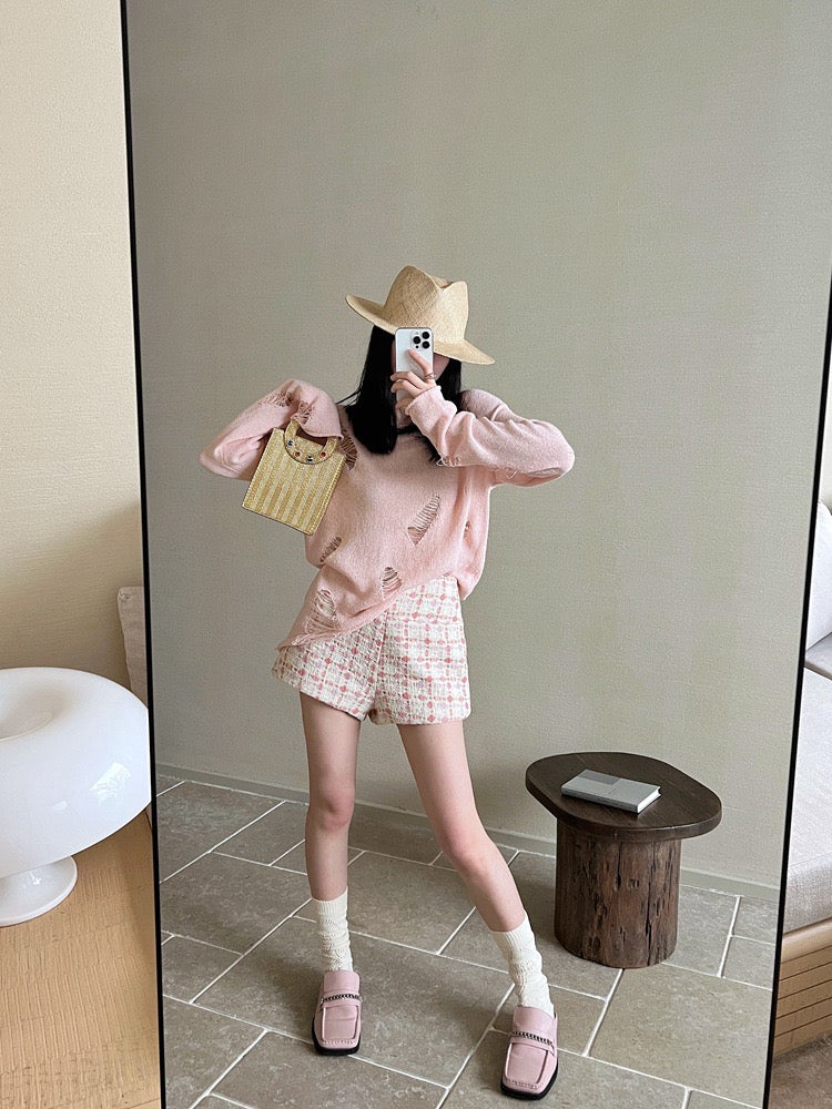 小香羊毛编织短裤Embroidery Tweed Shorts