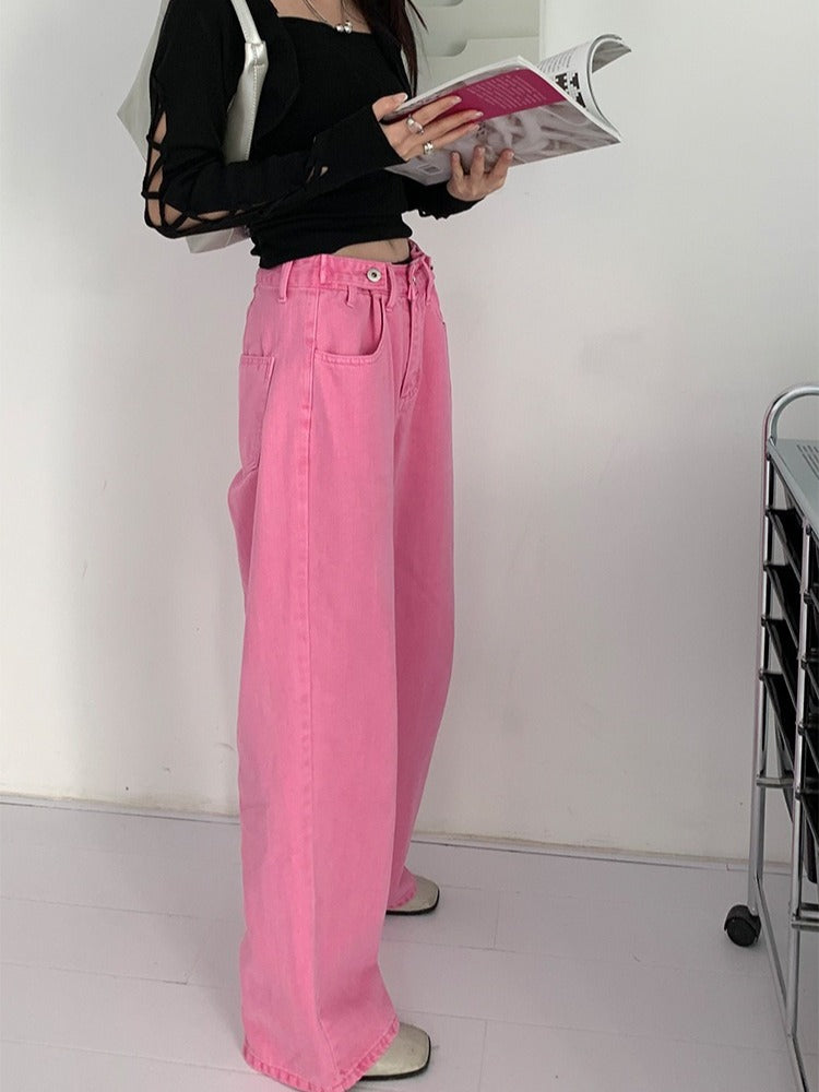 粉色阔腿牛仔裤Fuscia Pink Jean