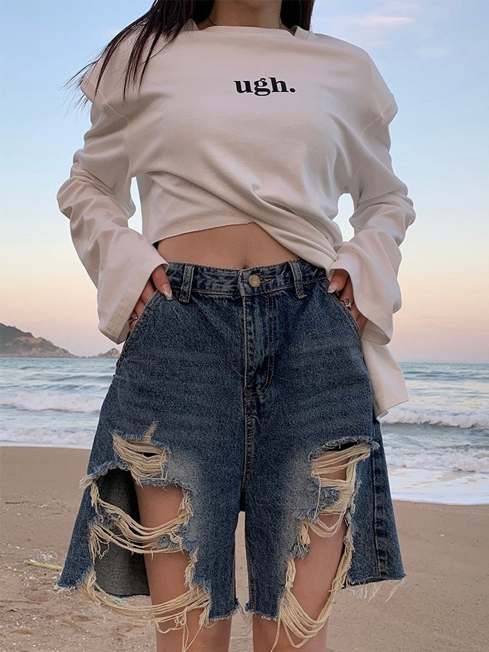 破碎美感牛仔短裤Ripped Denim Shorts