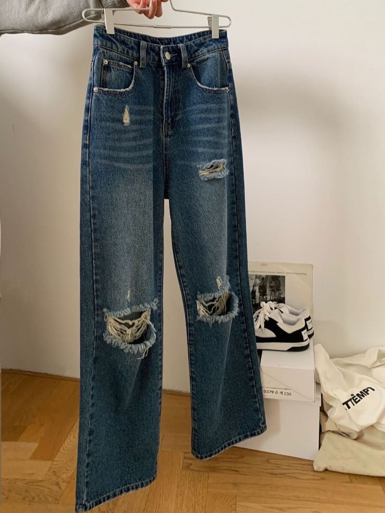 【时髦分子】破洞高腰牛仔裤Ripped High-Rise Jean