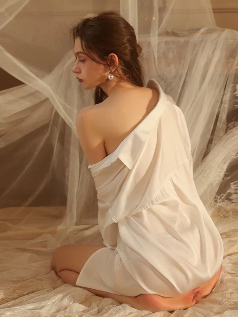 男友风纯欲衬衫Oversized Drop Shoulder Sheer Shirt