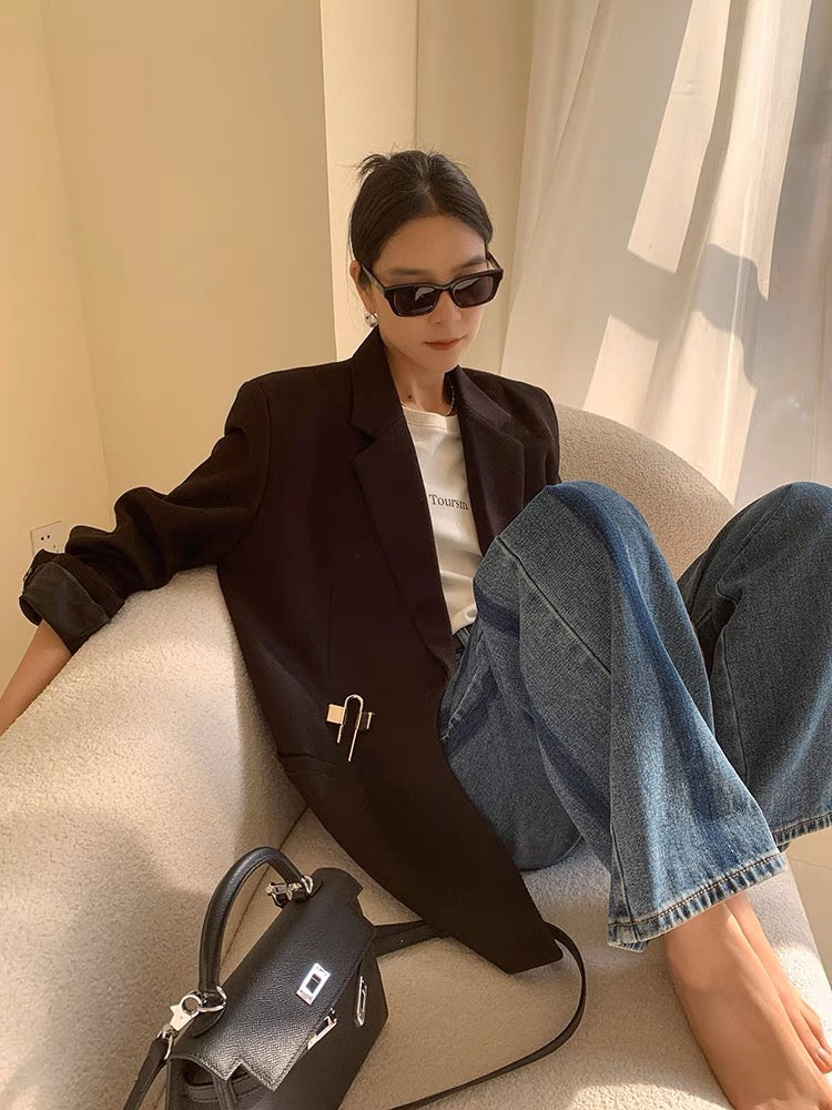 即将售罄/酷飒黑色锁头西服Black Blazer with Padlock