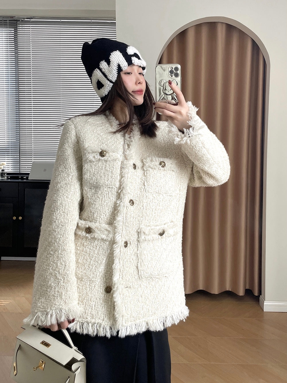 【奶油欧尼】加厚小香外套White Textured Wool Coat