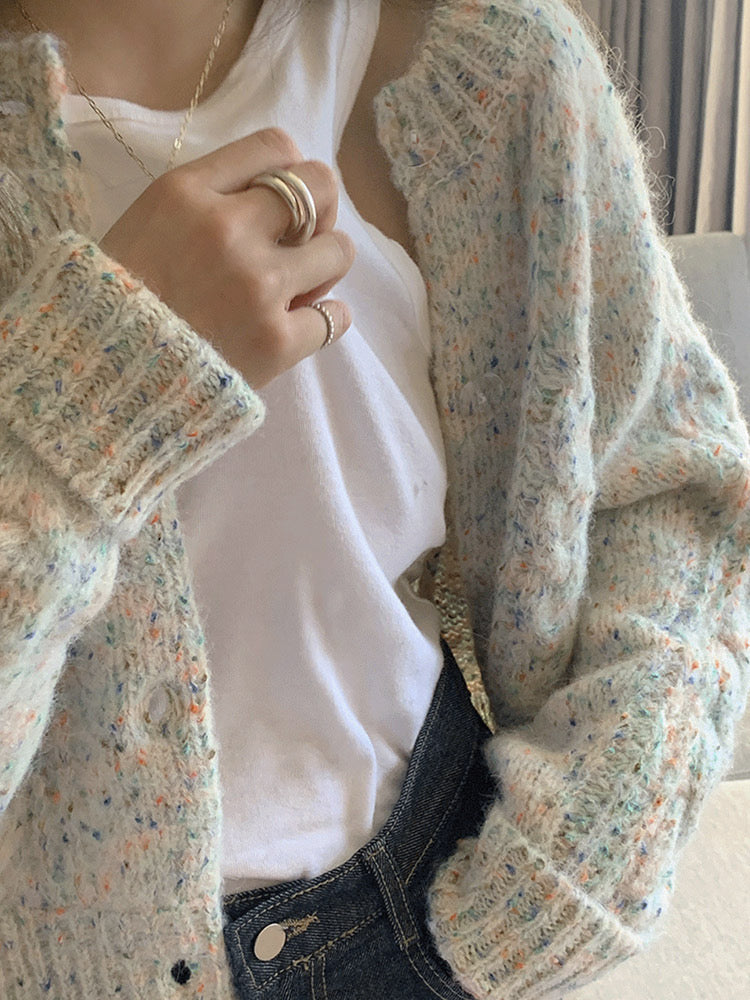 韩系杂色毛衣开衫Multicolour Knit Cardigan