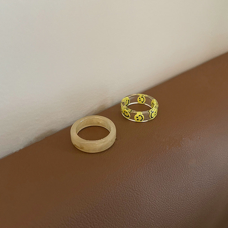 Gemstone and "Smile" Face Ring Sets