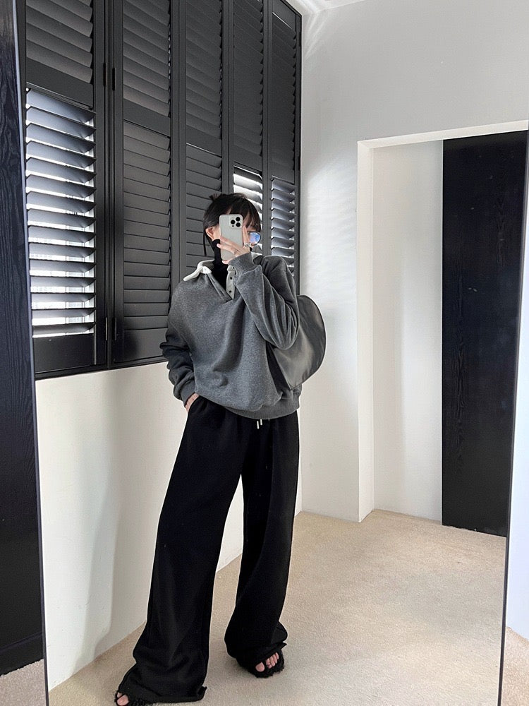 灰色学院风加绒卫衣Grey Collared Sweater with Fleece