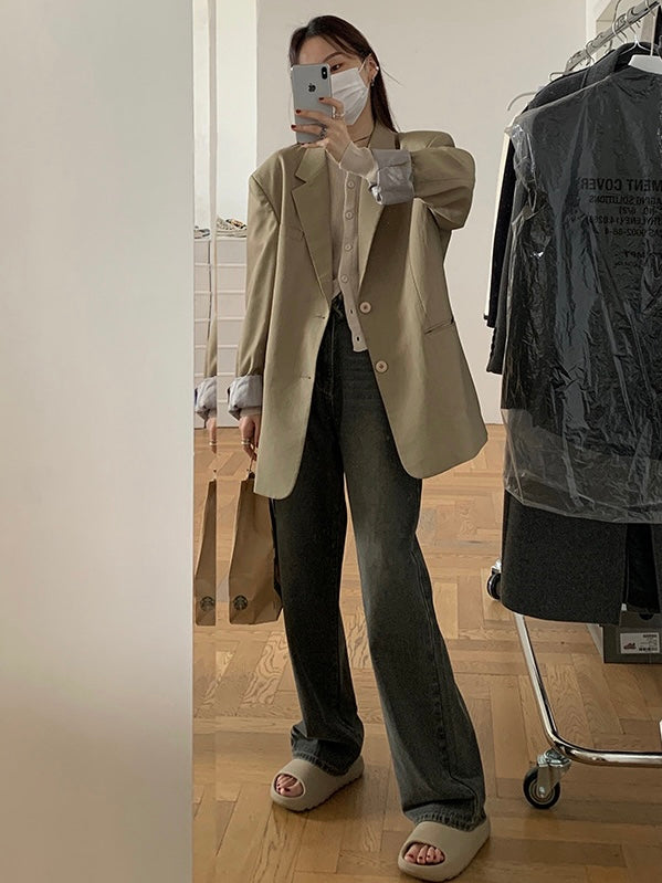 复古做旧抽绳牛仔裤Drawstring High Waist Jean