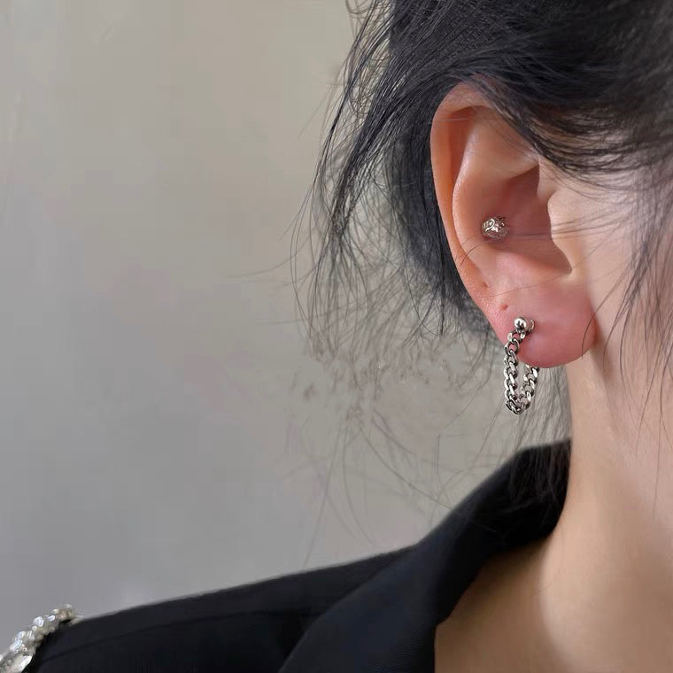 Silver Chain Stud Earrings