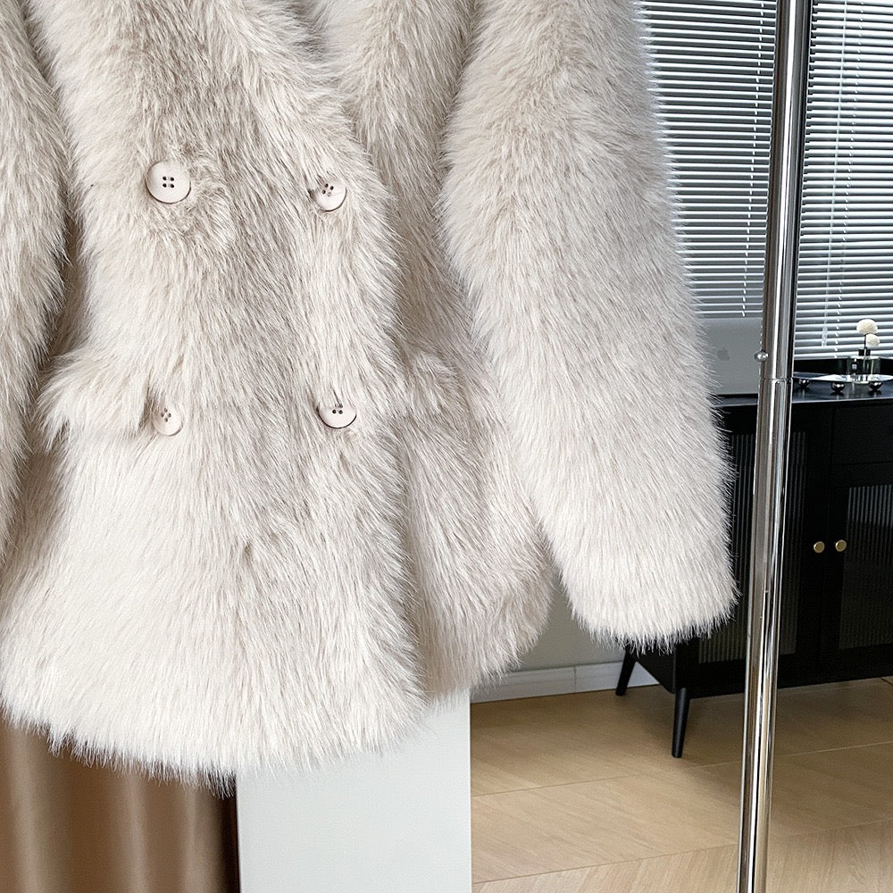 时髦精V领皮草Faux Fur Coat