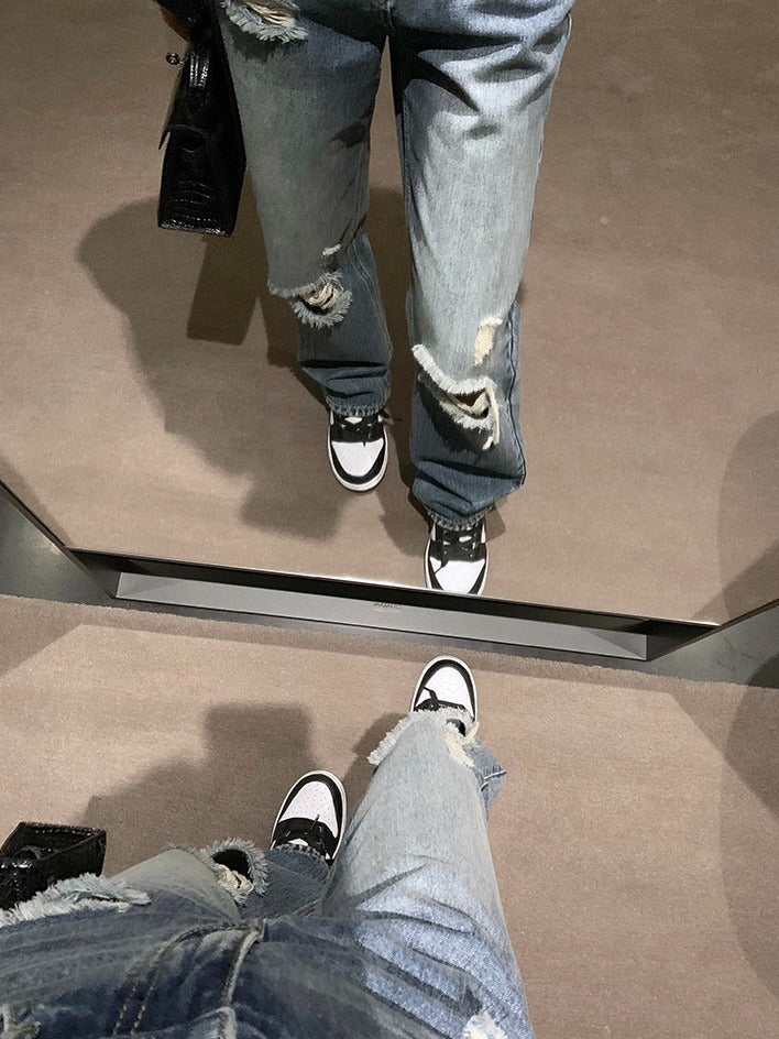 【时髦分子】破洞高腰牛仔裤Ripped High-Rise Jean