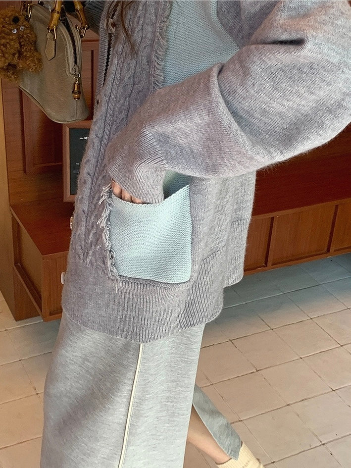【韩系女主】两色麻花开衫Button Fluffy Cardigan