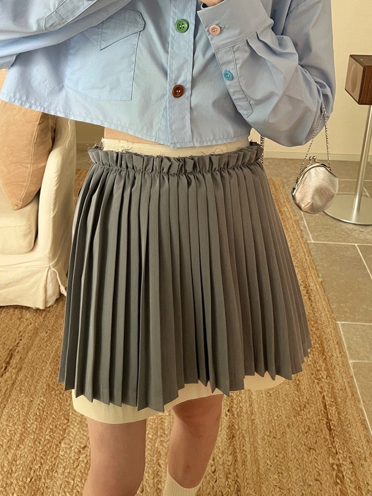 【逃跑甜心】灰色花边半裙High-Waist Pleated Mini Skirt