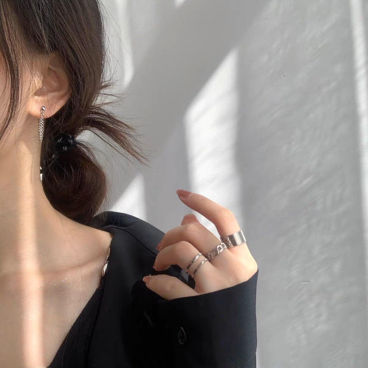 Silver Chain Stud Earrings