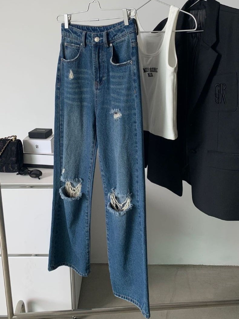 【时髦分子】破洞高腰牛仔裤Ripped High-Rise Jean