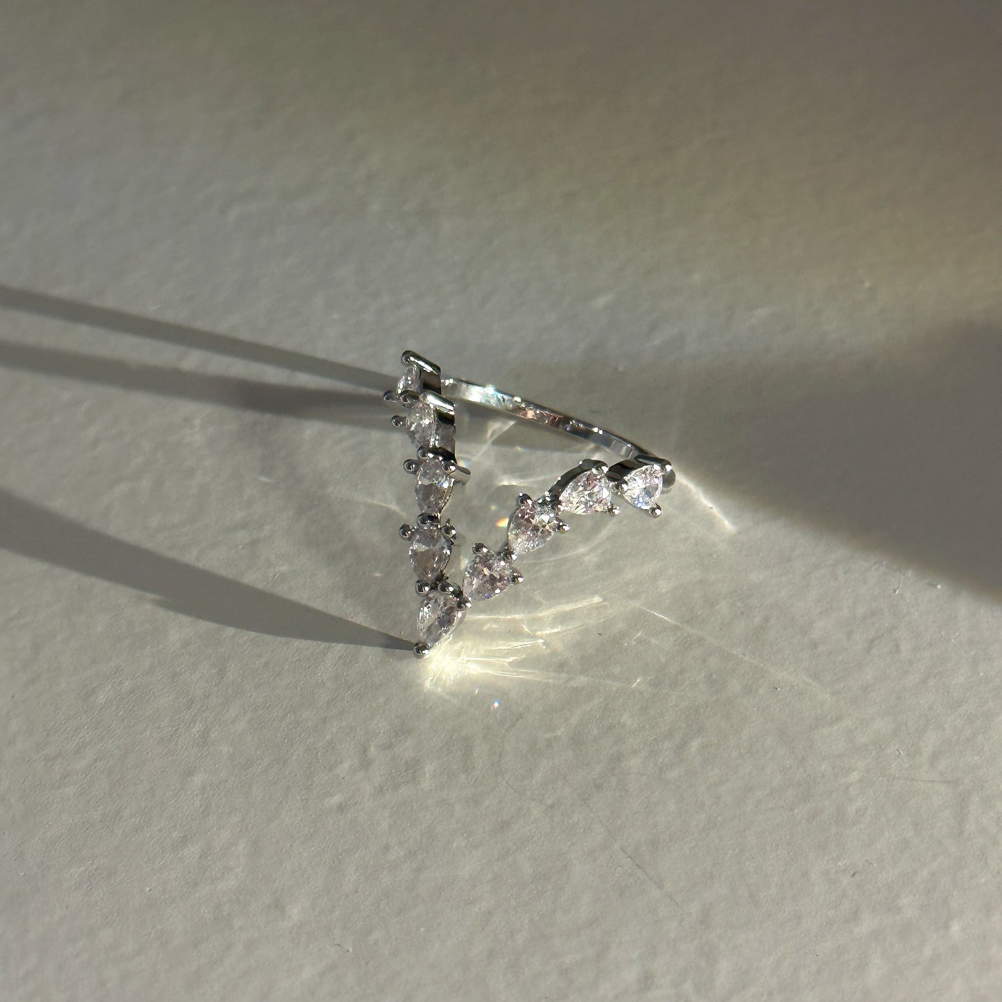 Silver Letter "V" Ring with diamonds