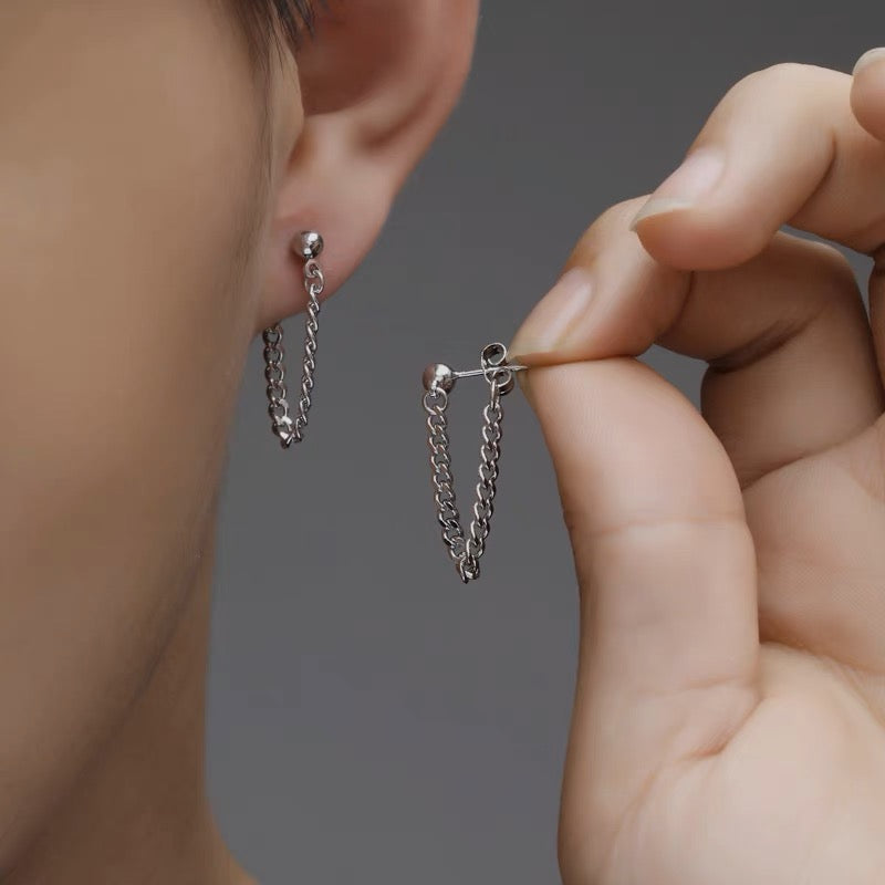 Silver Chain Stud Earrings