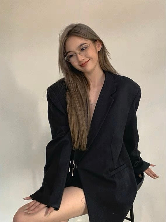 即将售罄/酷飒黑色锁头西服Black Blazer with Padlock