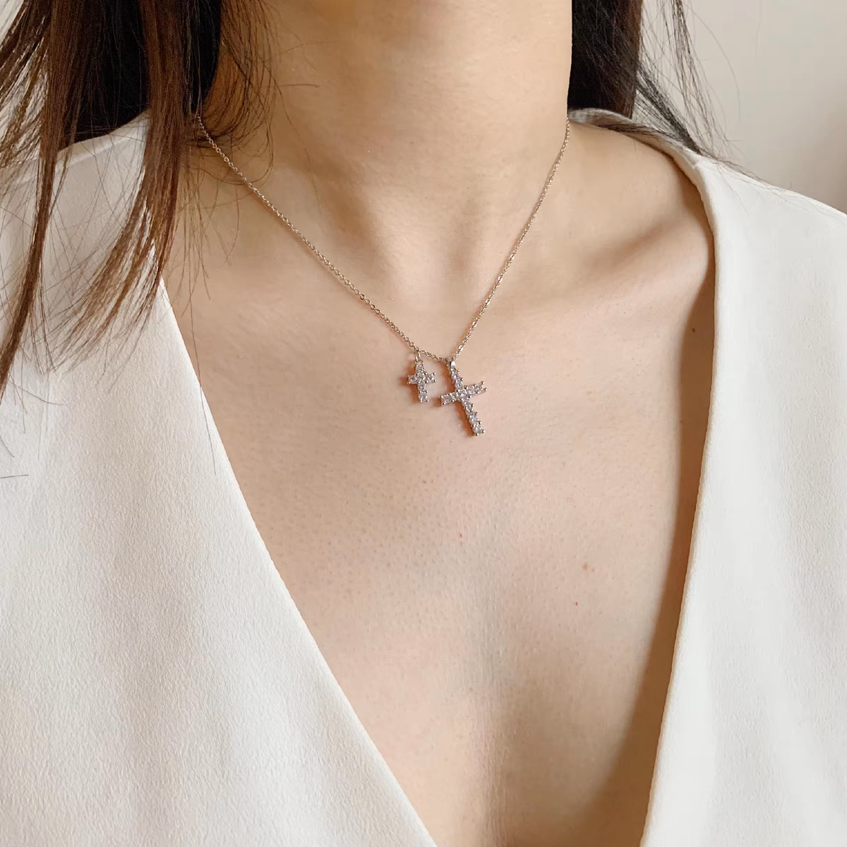 Diamond Crossing Necklace