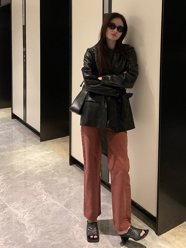 新年砖红色直筒牛仔裤Fire Brick Red Straight Cut Jean