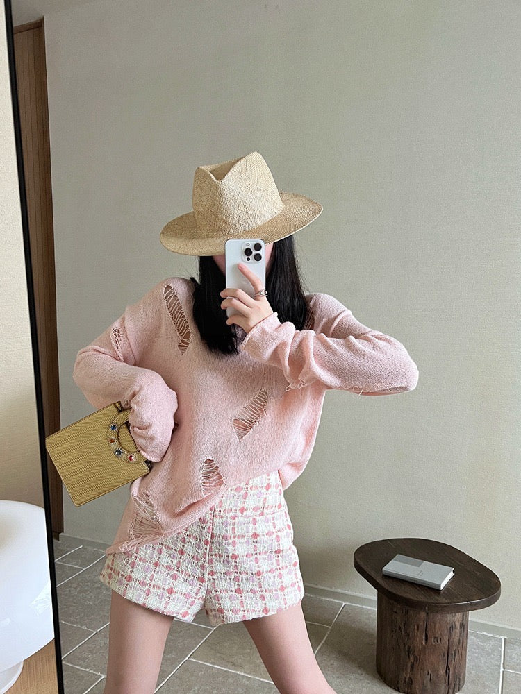 小香羊毛编织短裤Embroidery Tweed Shorts