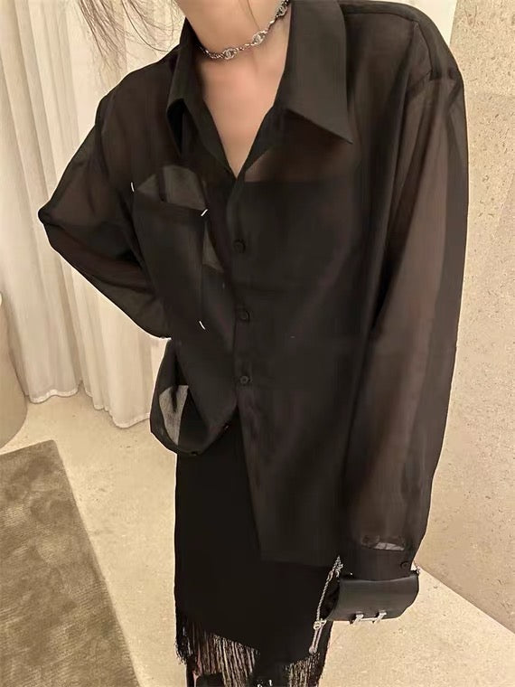 马吉拉微透薄款衬衫Black Button Shirt