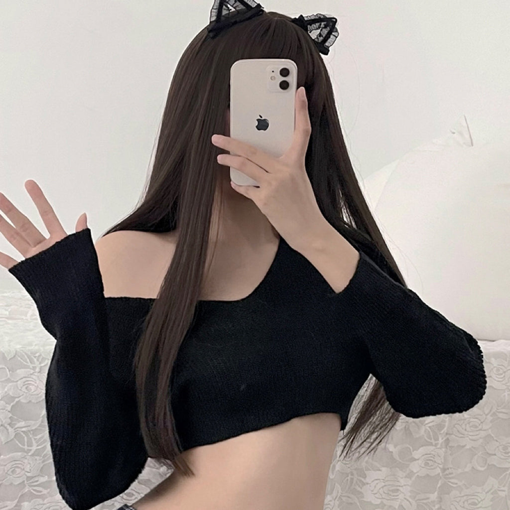 性感校园透视毛衣格子裙Knit Top and Mini Skirt